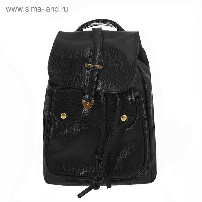 Рюкзак молодёжный на шнурке "Клёпки", 1 отдел, 3 наружных кармана, чёрный - Фото 1