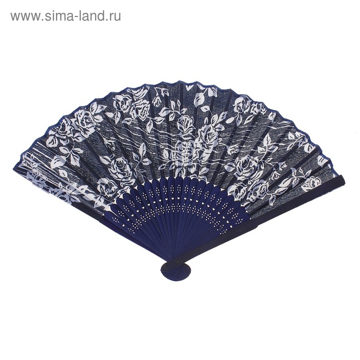 Веер h=21 см дерево "Цветы", синий - Фото 1