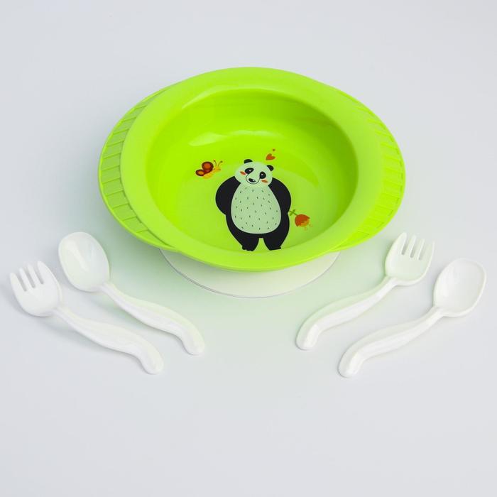 Набор детской посуды: тарелка на присоске, 500 мл, ложка, 2 шт., вилка, 2 шт., цвета МИКС - фото 1908270298