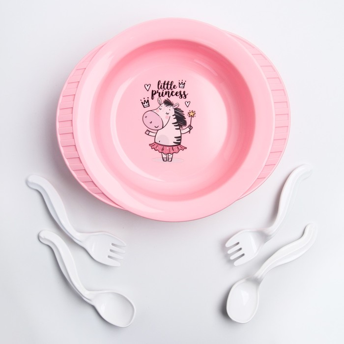 Набор детской посуды: тарелка на присоске, 500 мл, ложка, 2 шт., вилка, 2 шт., цвета МИКС - фото 1908270296