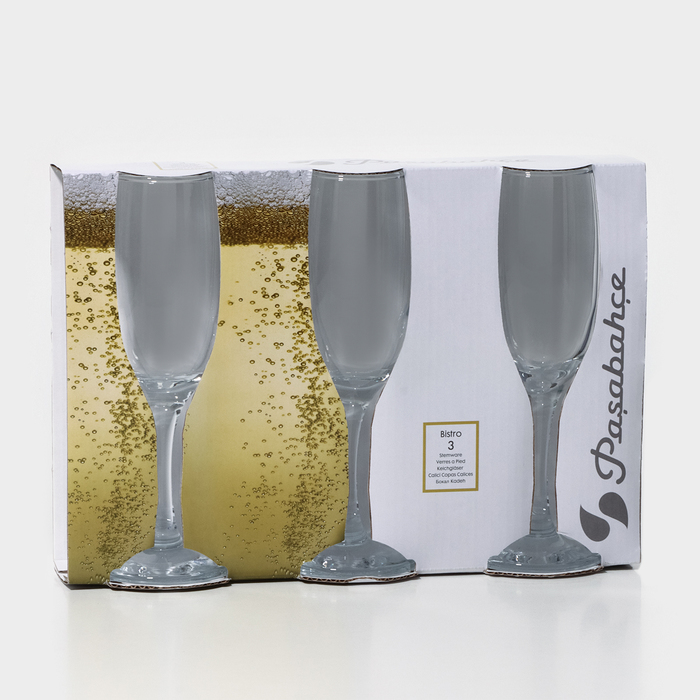 Набор стеклянных бокалов для шампанского Bistro, 190 мл, 3 шт - фото 1918669989