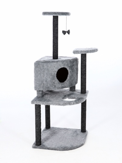 Комплекс для кошек с когтеточкой, разборный, 55×55×140 см, ковролин, серый