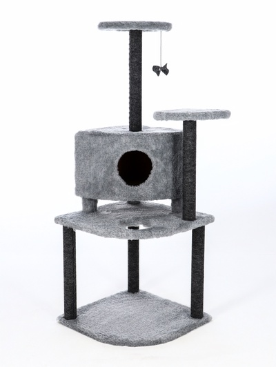 Комплекс для кошек с когтеточкой, разборный, 55×55×140 см, ковролин, серый