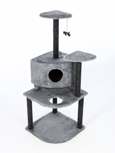 Комплекс для кошек с когтеточкой, разборный, 55×55×140 см, ковролин, серый
