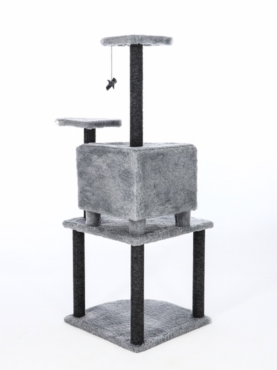 Комплекс для кошек с когтеточкой, разборный, 55×55×140 см, ковролин, серый