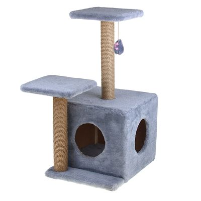 Домик-когтеточка «Квадратный трёхэтажный с двумя окошками», джут, 45×47×75 см, микс цветов
