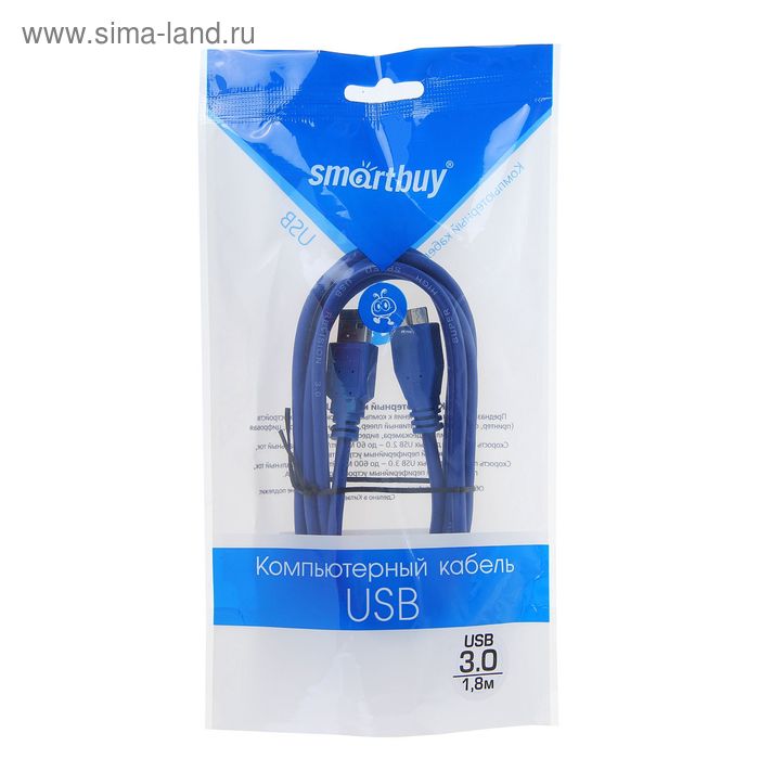 Кабель интерфейсный Smartbuy K750, USB3.0, A(m)-Micro B(9pin), до 4.8Гб/с, 1.8 м, синий - Фото 1