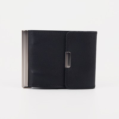 Зажим для купюр на кнопке, отдел для монет, карт, цвет чёрный