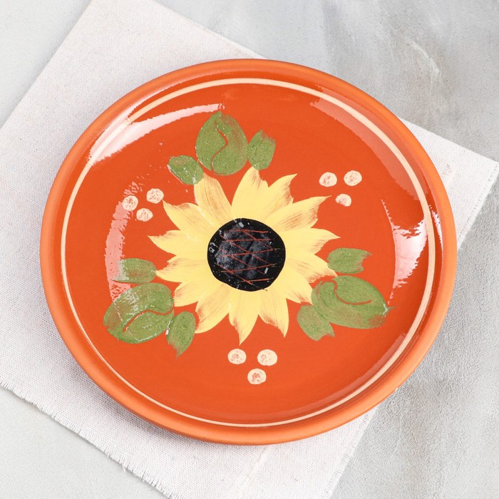 Тарелка "Подсолнух", плоская, роспись, глазурь, красная глина, 23 см - Фото 1