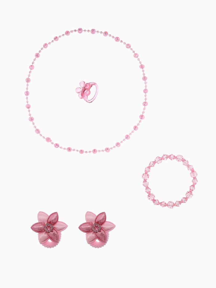 Набор детских украшений Выбражулька «Цветочек», 5 предметов: 2 резинки, бусы, браслет d=4.6 см кольцо, розовый