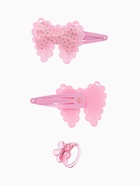 Набор детских украшений Выбражулька «Бантик с сердечком», 5 предметов: 2 заколки, бусы, браслет d=5 см кольцо, розовый - Фото 5