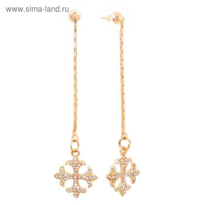 Серьги со стразами «Крест», цвет золото - Фото 1