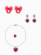 Набор детских украшений Выбражулька «Сердце», 5 предметов: 2 резинки, клипсы, кулон, кольцо, малиновый - Фото 1