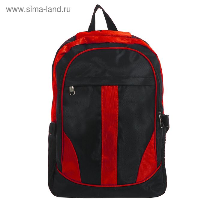 Рюкзак молодёжный "Полосы", 1 отдел, 2 наружных и 2 боковых кармана, чёрный/красный - Фото 1