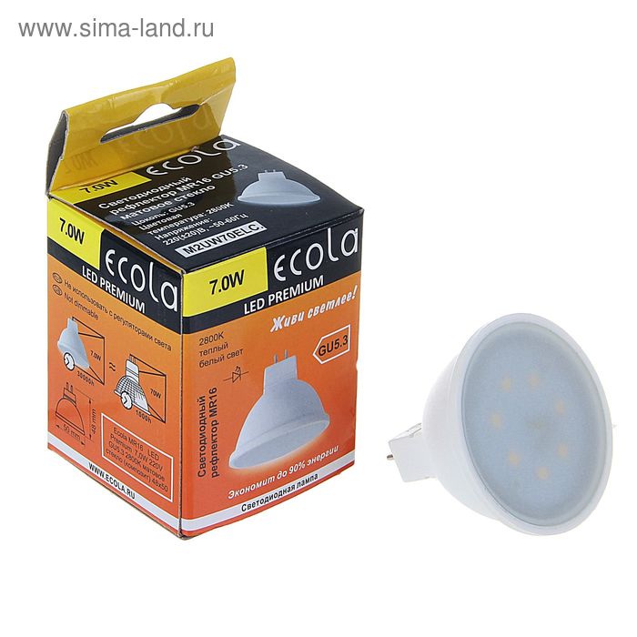Лампа светодиодная Ecola, MR16, 7 Вт, GU5.3, 2800 K, матовое стекло, композит - Фото 1