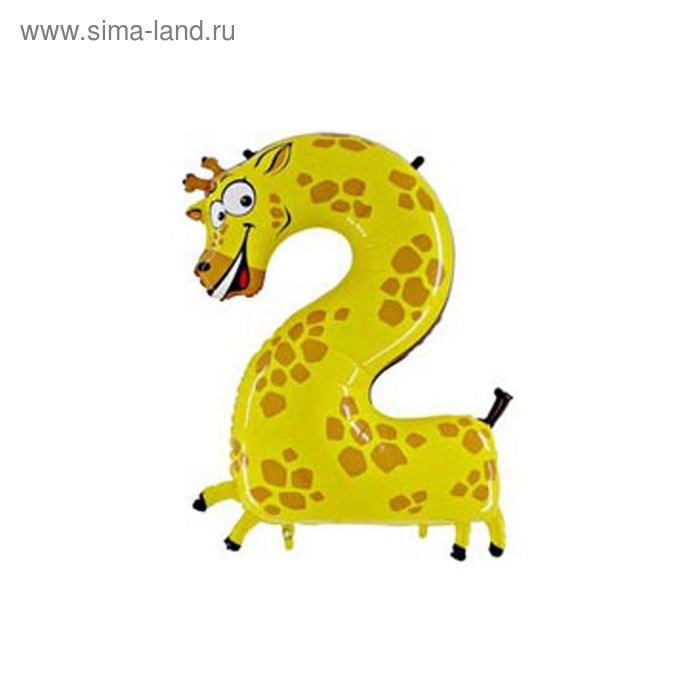 Шар полимерный 40" "Жираф", цифра 2 - Фото 1