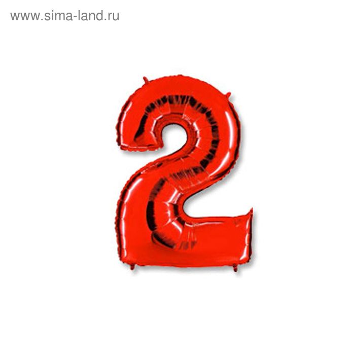 Шар фольгированный 40" "Цифра 2", цвет красный - Фото 1
