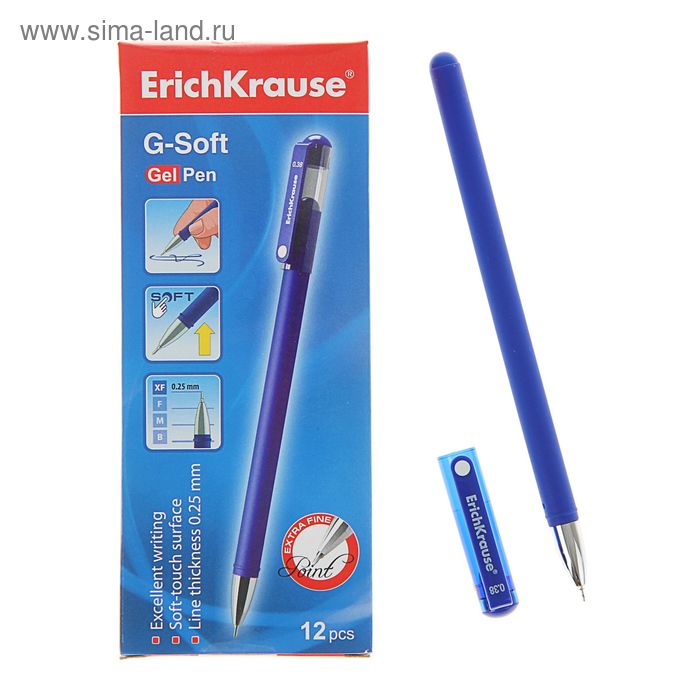 Ручка гелевая G-SOFT с покрытием Soft Touch, узел-игла 0.38 мм, чернила синие, длина линии письма 600 метров - Фото 1
