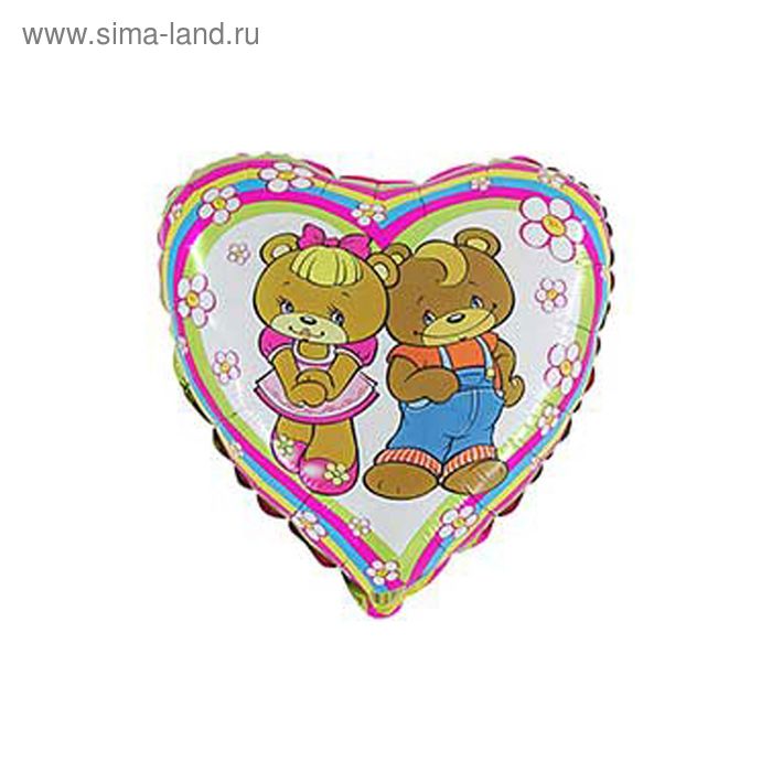 Шар фольгированный 18" "Медвежата в цветочках", сердце - Фото 1