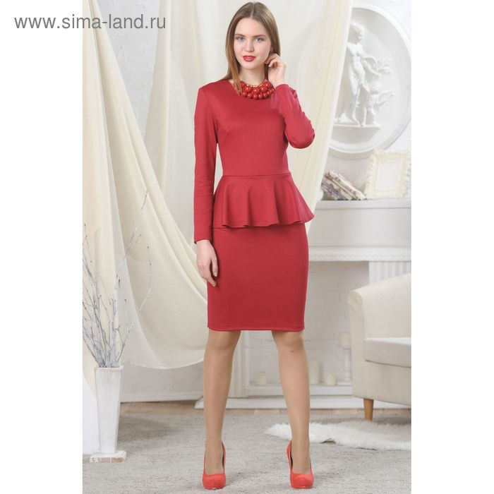 Платье с баской, размер 46, рост 164 см, цвет красный - Фото 1