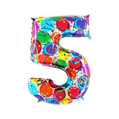 Шар фольгированный 40" "Цифра 5", шарики