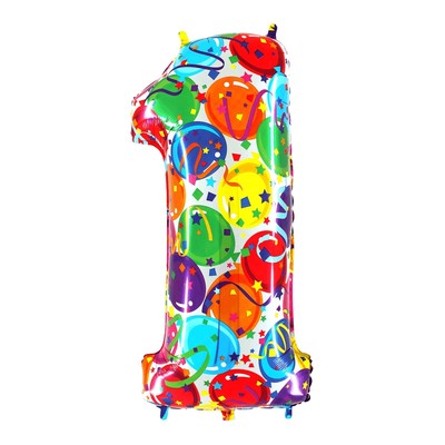 Шар фольгированный 40" "Цифра 1", шарики