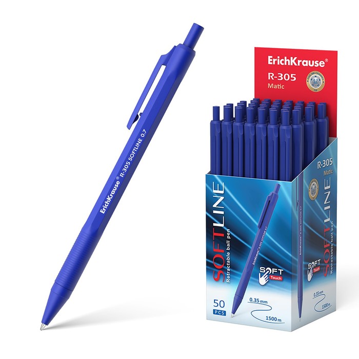 Ручка шариковая автоматическая R-305, узел-игла 0.7 мм, чернила синие, длина линии письма 1000 метров - Фото 1