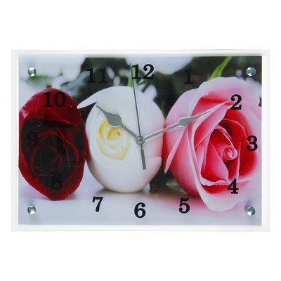 Часы настеные, интерьерные "Три розы", бесшумные, 25 х 35 см