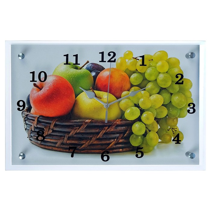 Часы-картина настенные, серия: Кухня, "Корзина с фруктами", 25х35 см - Фото 1