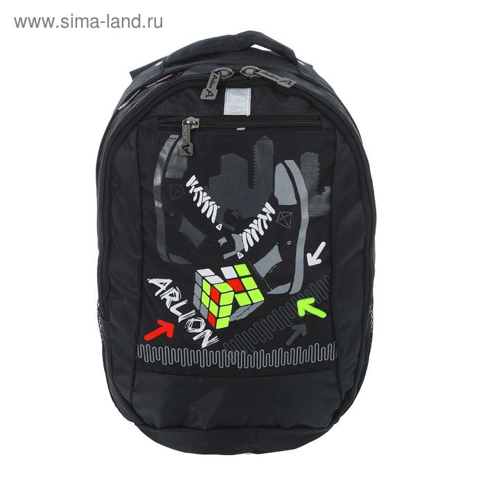 Рюкзак молодёжный на молнии, 2 отдела, 1 наружный и 2 боковых кармана, чёрный - Фото 1