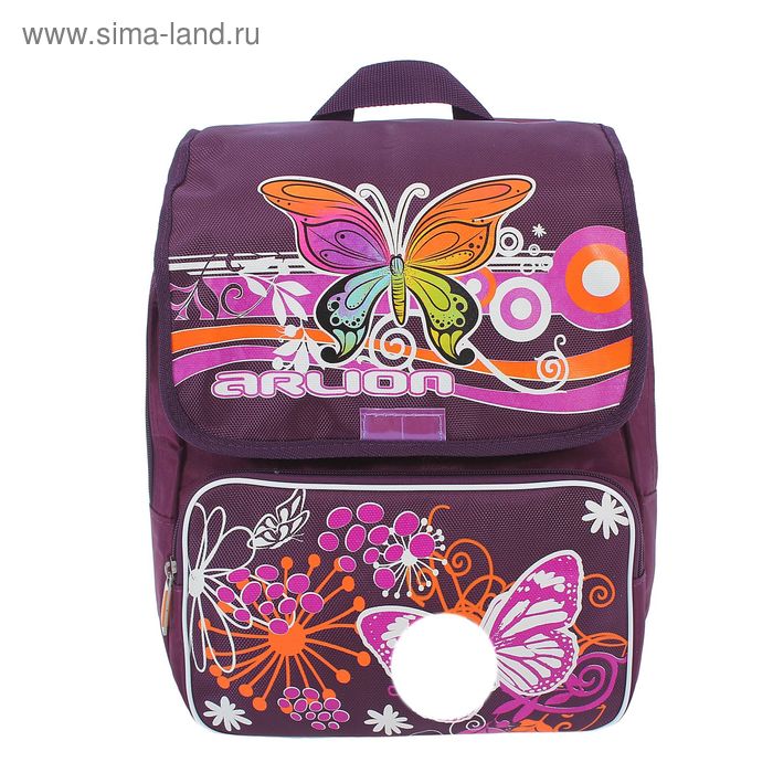 Рюкзак молодёжный на молнии "Бабочки", 2 отдела, 2 наружных кармана, эргономичная спинка, фиолетовый - Фото 1