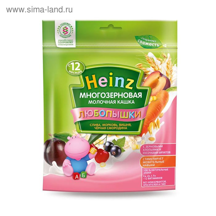 Кашка "Любопышки" Heinz  слива морковь, вишня, чёрная смородина, пауч 200 г - Фото 1