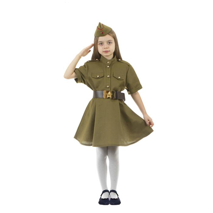 Карнавальный костюм военного: платье с коротким рукавом, пилотка, р-р 38, рост 146-152 см - фото 3628298