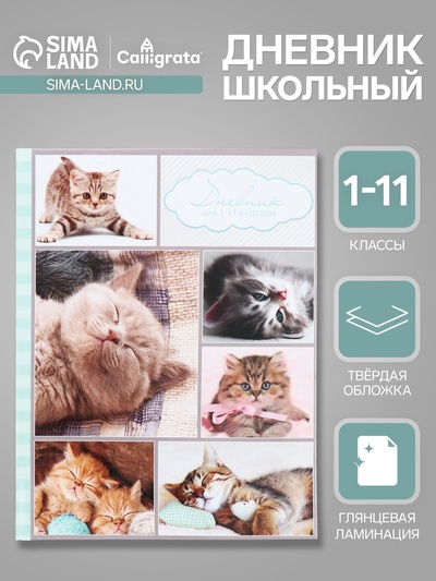 Дневник универсальный для 1-11 классов, «Котята», твердая обложка 7БЦ, глянцевая ламинация, 40 листов