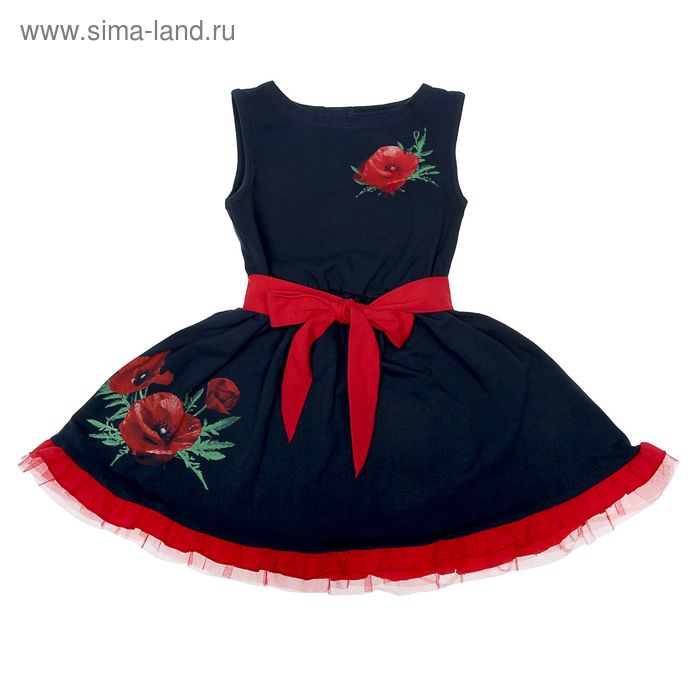 Платье для девочки "Маки", рост 128 см (64), цвет тёмно-синий/красный (арт. ДПБ171804) - Фото 1