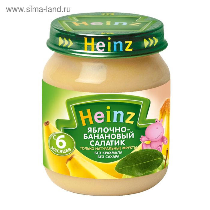 Фруктовое пюре Heinz яблочно-банановый салатик, банка стеклянная 120 г - Фото 1