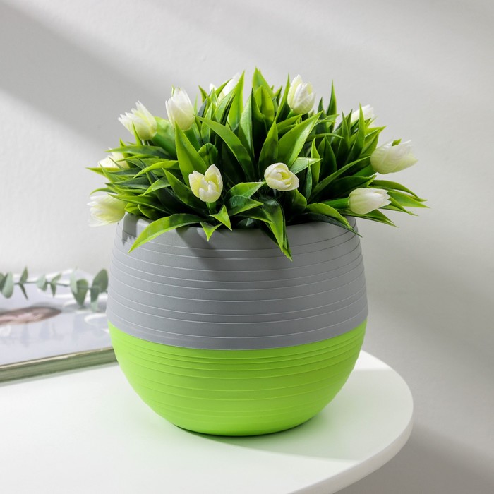 Горшок для цветов с поддоном «Япония», 1,2 л, цвет серо-фисташковый - Фото 1