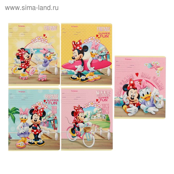 Тетрадь 12 листов клетка Disney "Мини Маус-31", картонная обложка, МИКС - Фото 1