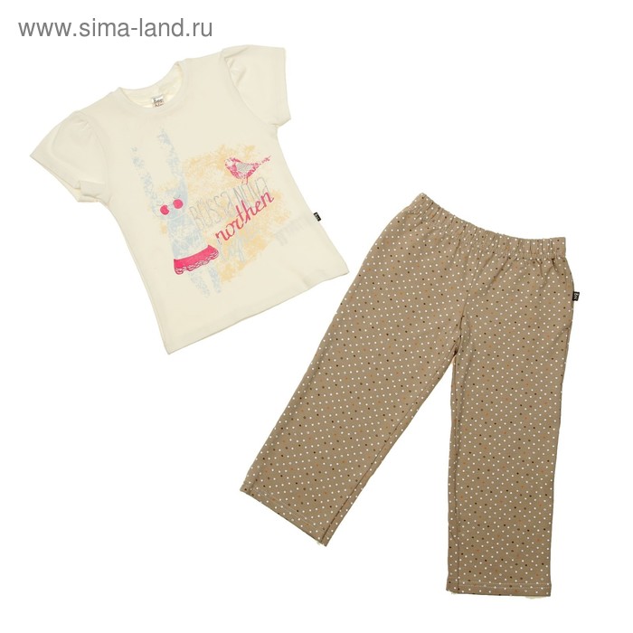 Пижама для девочки (футболка, брюки), рост 86-92 см (28), цвет коричневый/принт (арт. 357Б-182) - Фото 1