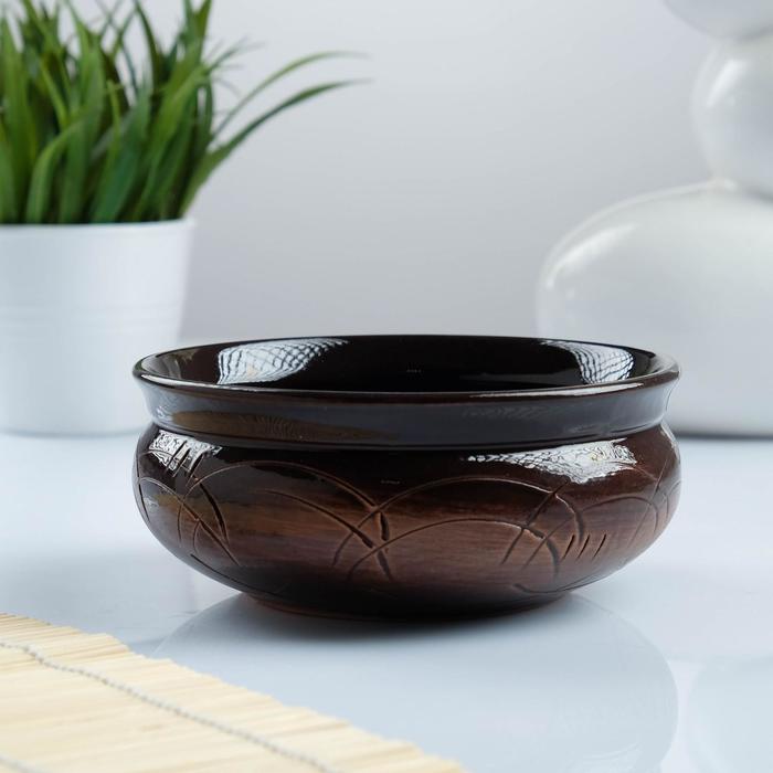 Тарелка глубокая Борисовская керамика «Старина», 500 мл, 14×6 см, коричневая - Фото 1