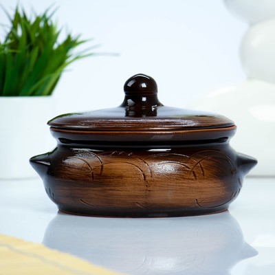 Горшочек для запекания Борисовская керамика «Старина», 700 мл, 15×19 см, коричневый