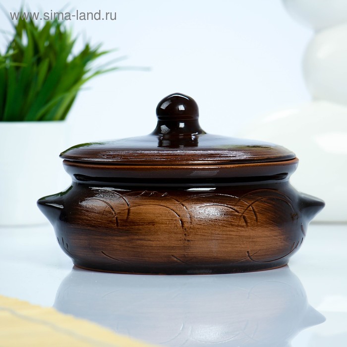 Горшочек для запекания Борисовская керамика «Старина», 700 мл, 15×19 см, коричневый - Фото 1