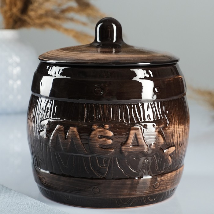 Бочонок для мёда Борисовская керамика «Старина», 1.2 л, 14×16 см, коричневый - Фото 1