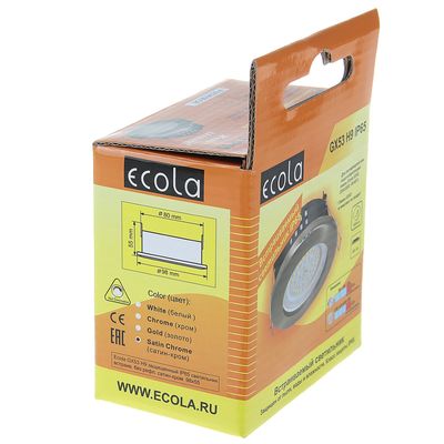 Светильник встраиваемый Ecola GX53 H9, IP65, 98х55 мм, б/рефлектора, цвет сатин-хром