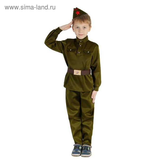 Карнавальный костюм военного для мальчика с пилоткой с вышитой звездой рост 120-130 - Фото 1