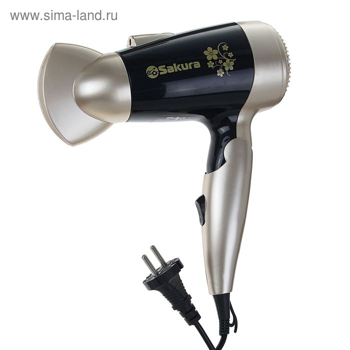 Фен для волос Sakura SA-4023BG, 1200 Вт, 2 скорости, 2 температурных режима, складная ручка - Фото 1