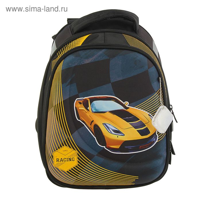 Рюкзак каркасный Luris 38*28*18 Феникс 4 3D + мешок для обуви, для мальчика "Авто желтое", черный - Фото 1