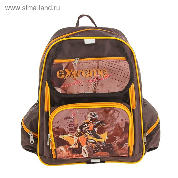 Рюкзак школьный эргономичная спинка Luris 36*28*11 Пьеро ОРТ, для мальчика "Квадроцикл" коричневый - Фото 1