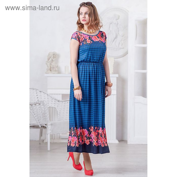 Платье женское, размер 50, рост 164 см, цвет синий/коралловый (арт. 4482 С+) - Фото 1