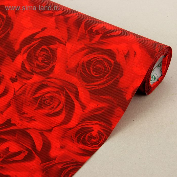 Бумага упаковочная крафт "Розы", красно-бордовая, 0.5 х 10 м - Фото 1